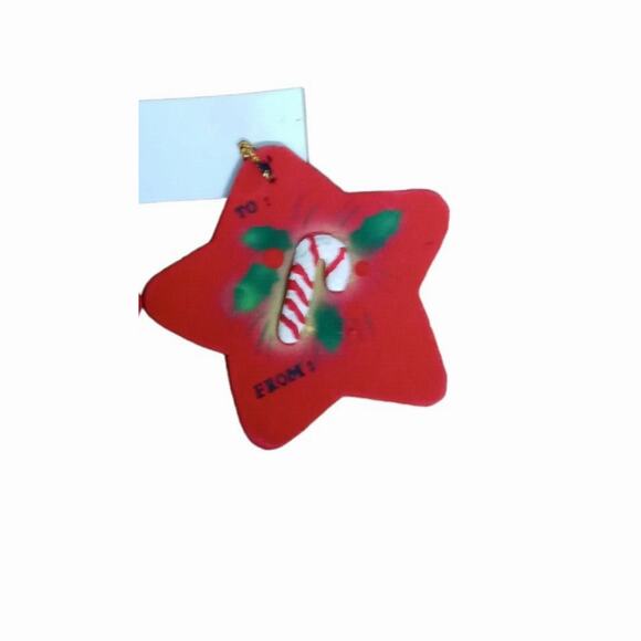🎁 Vintage Ornament Gift Tags Candy Cane & Red Stars Set of 3 🎄🌟🍬 - Picture 5 of 12
